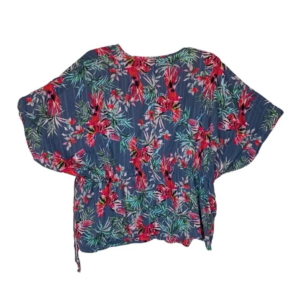 Haute Hippie women's medium swim cover kimono top floral blue tropical Hawaiian